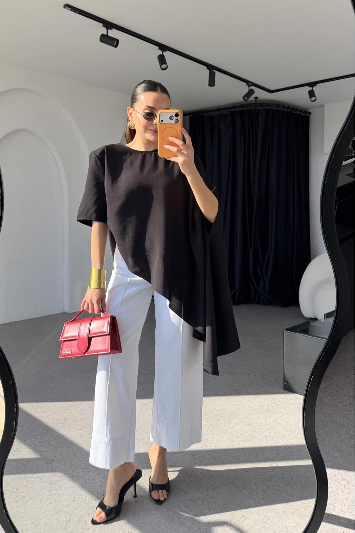 ALVOR  Yüksek Bel Önü Çıma Detaylı Geniş Paça Bilek Boy Jean Pantolon - Görsel 2