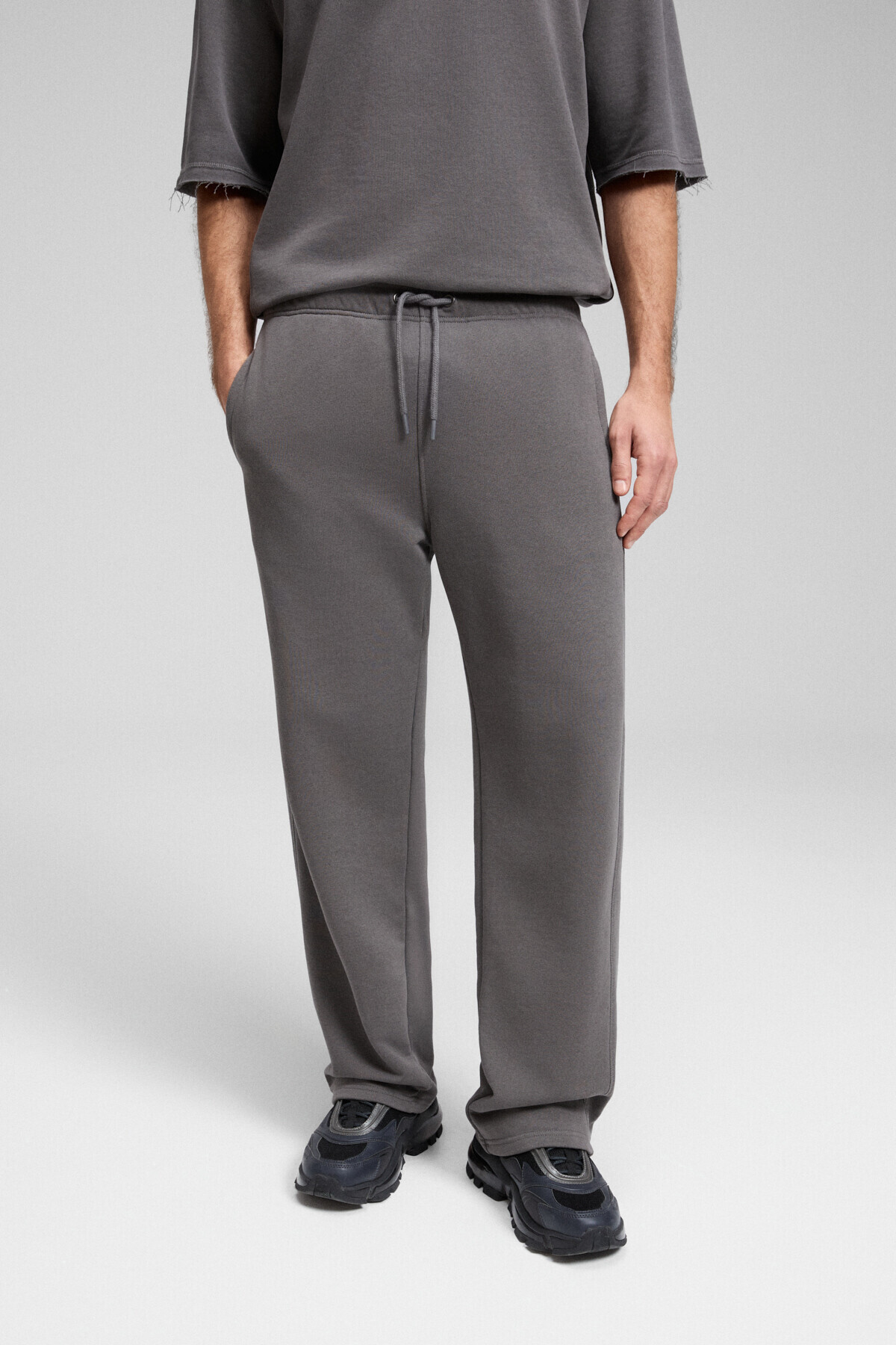 GRIMELANGE  EASY Erkek Pamuklu Bisiklet Yaka Beli Lastikli Kordonlu Çift Cepli Regular Antrasit Eşofman Takımı - Görsel 6