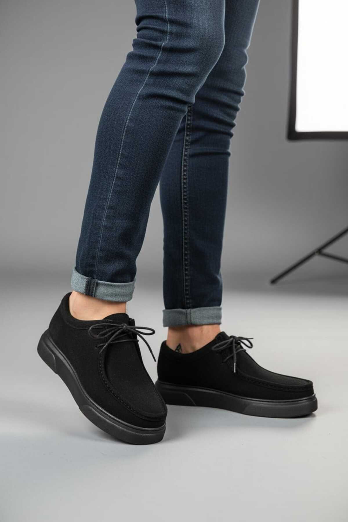 FAYMAZ  Erkek Siyah Süet Bağcıklı Klasik Günlük Ayakkabı Wallabee Sisli Model Hafif Taban