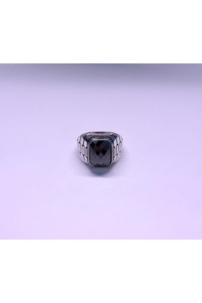 Avcı Silver 925 Ayar Gümüş Siyah Faset Kesim Zirkon Taşlı Modern Tasarım Erke...