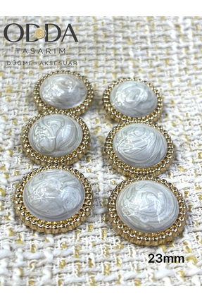 ODDA TASARIM ATÖLYESİ 23 MM PREMIUM EKRU SEDEFLI EPOKSI DETAYLI GOLD 6li DUGM...