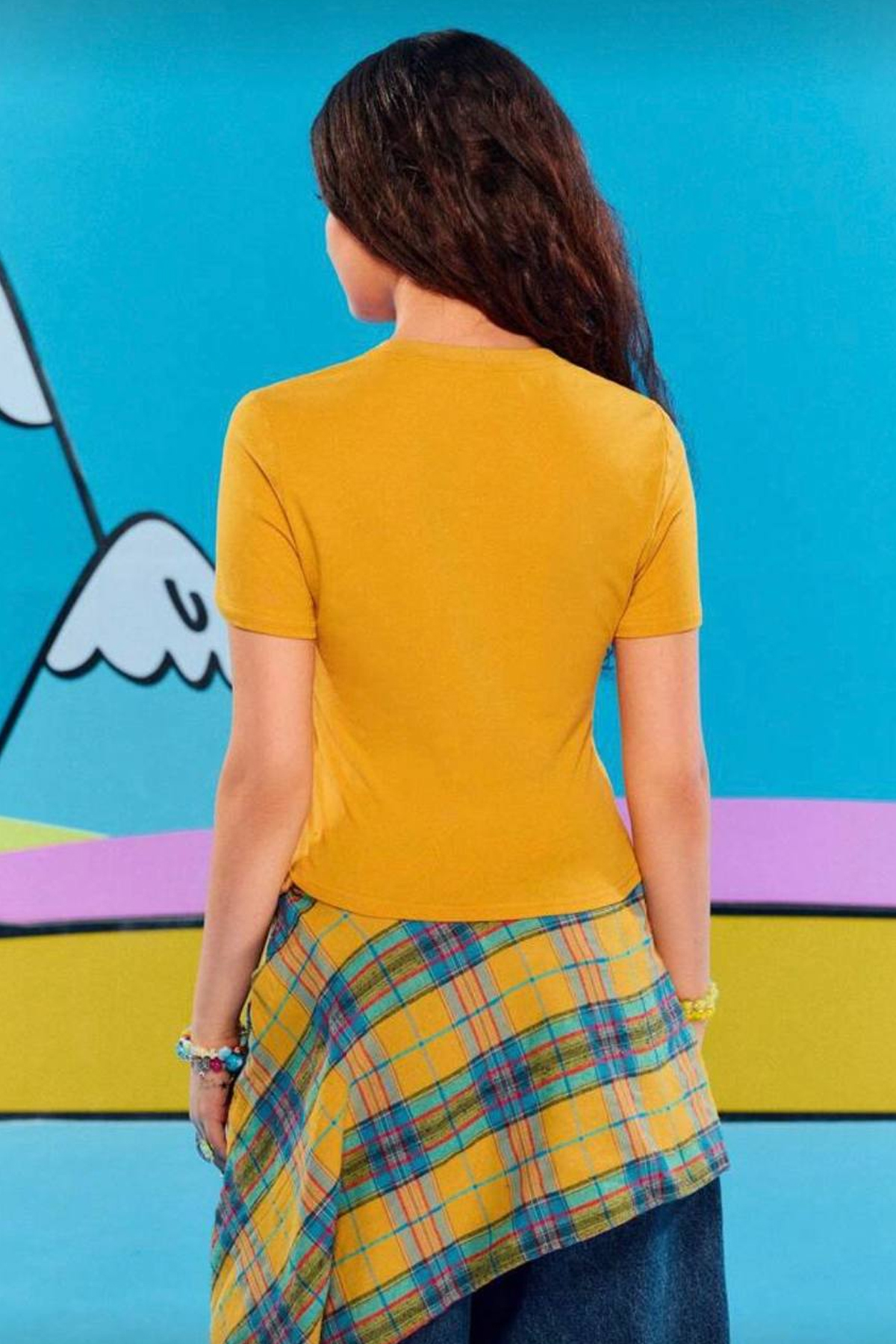 İlayda Toprak  Cartoon Sarı Adventure Time Fin and Jack Y2K Kısa Kollu Crop T-Shirt - Görsel 8