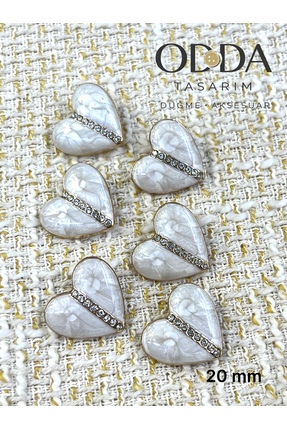 ODDA TASARIM ATÖLYESİ 23 MM EKRU SEDEFLI EPOKSI VE TAS DETAYLI KALP GOLD DUGM...