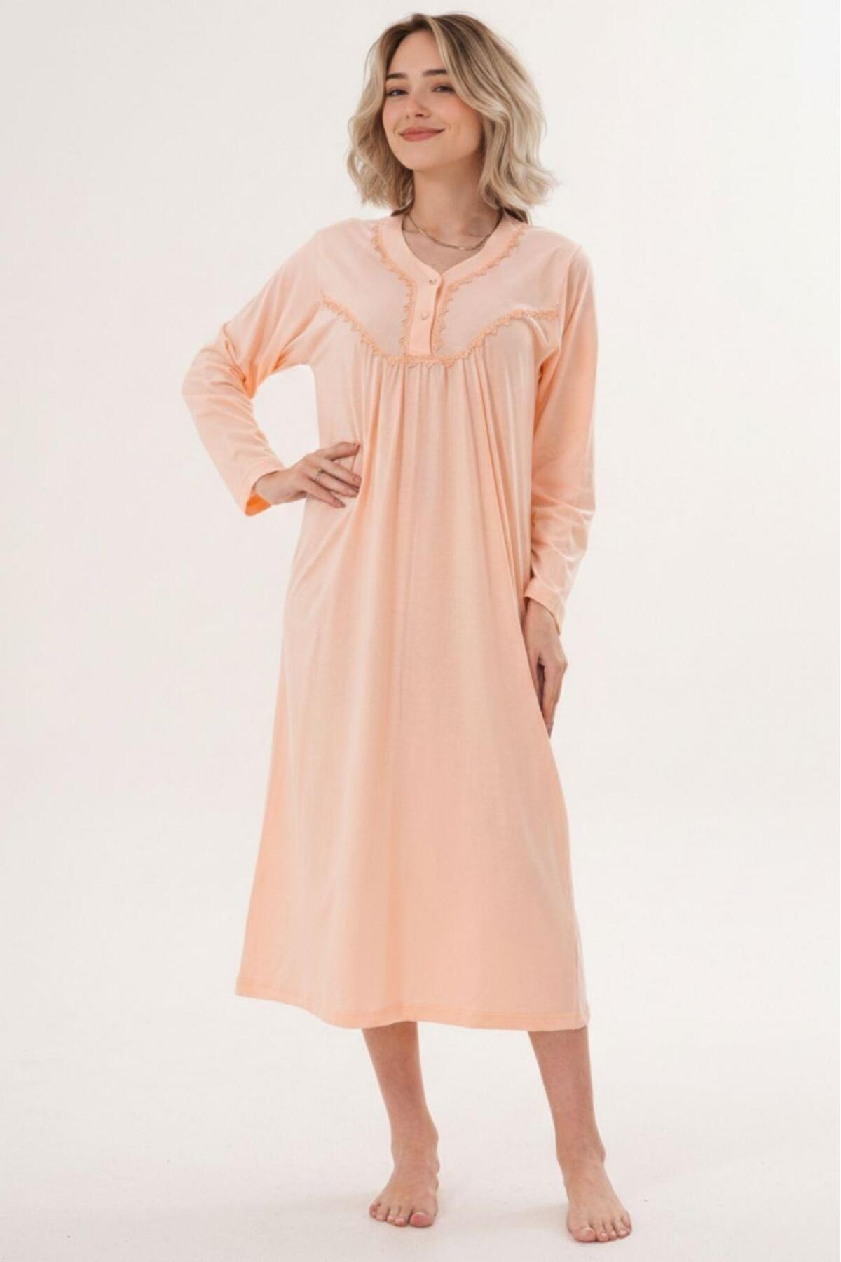markalinda 2202 Somon %100 Pamuk Büyük Beden Kadın Gecelik