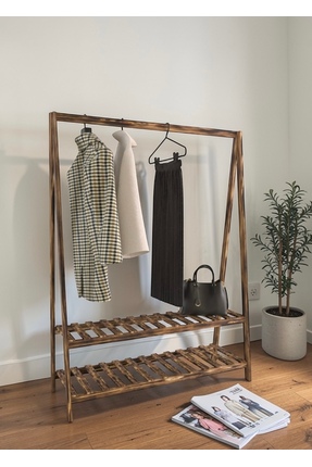 ArdaMarket Konfenksiyon elbise askılık iki raflı askılık 106 askılık ceviz renk