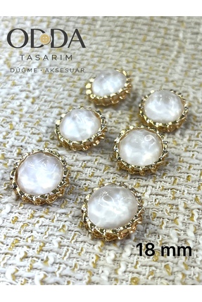 ODDA TASARIM ATÖLYESİ 18 MM ORTASI EKRU DOGAL TAS KENAR GOLD ZINCIR DETAY 6li...