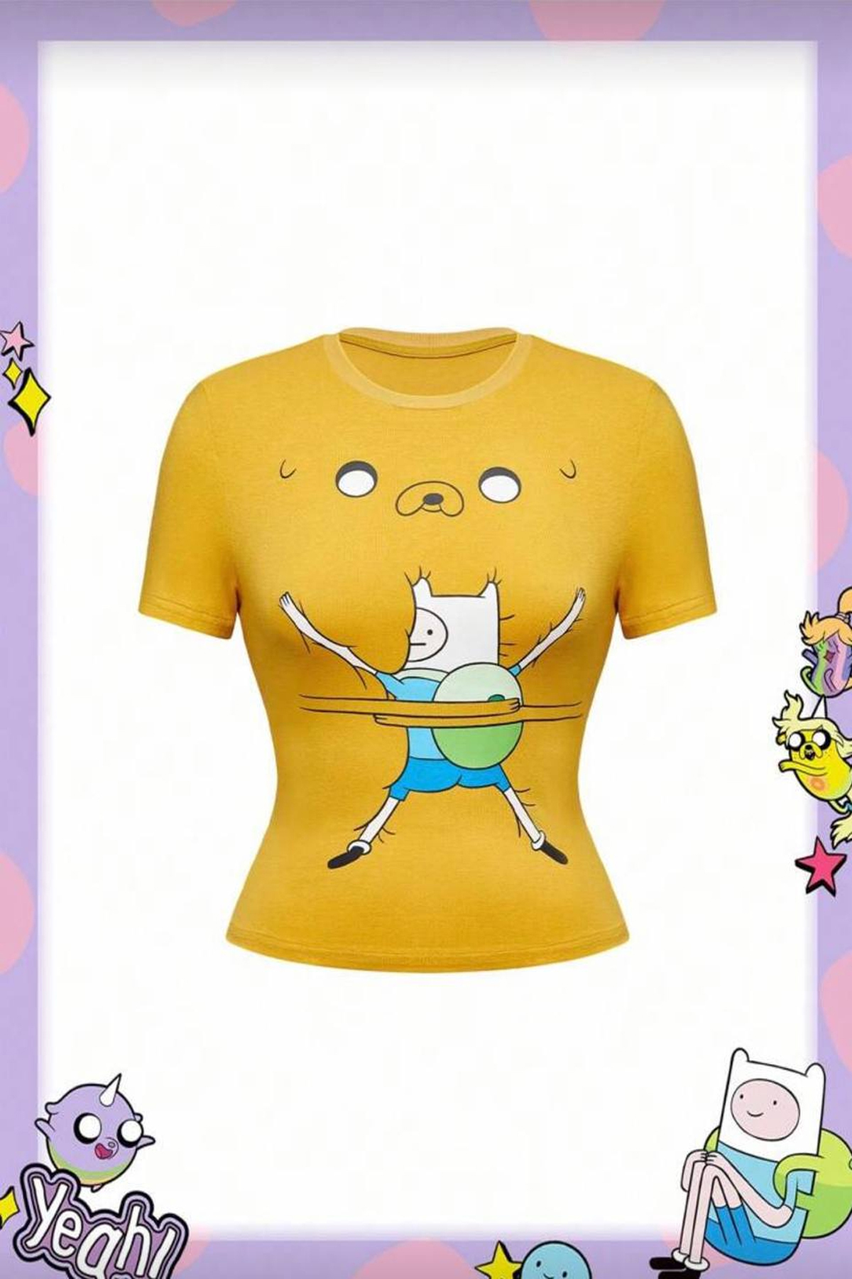 İlayda Toprak  Cartoon Sarı Adventure Time Fin and Jack Y2K Kısa Kollu Crop T-Shirt