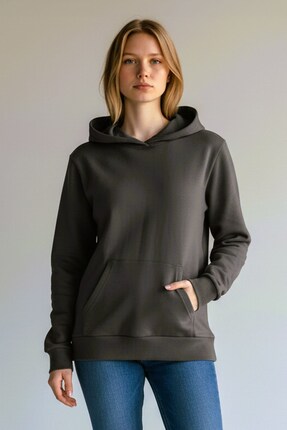 evavi Kadın Baskısız Kapüşonlu Kanguru Cepli Siyah Sweatshirt