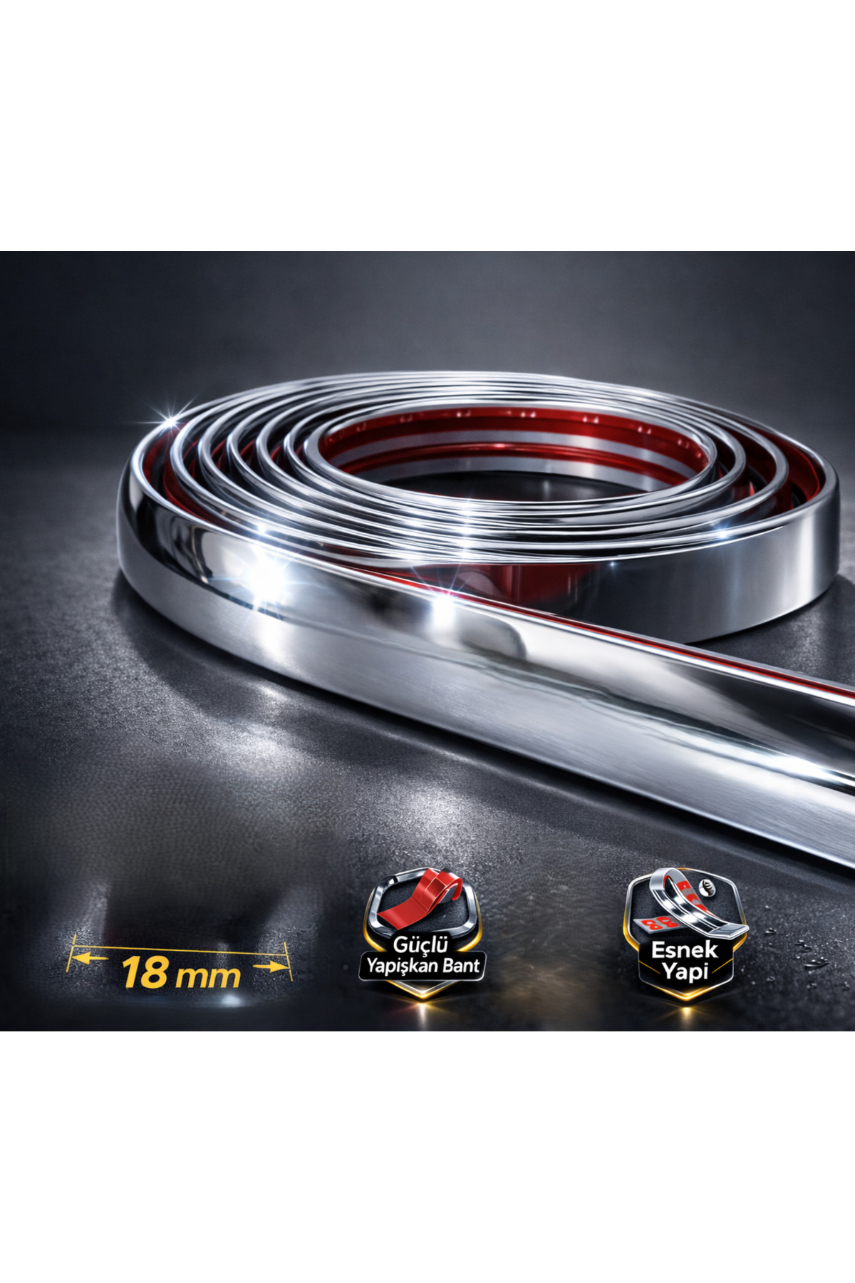SİVOR Nissan Qashqai Uyumlu Yapışkanlı 18mm 5 Metre Krom Nikelaj