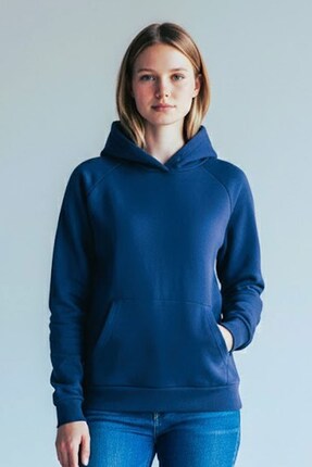 evavi Kadın Baskısız Kapüşonlu Kanguru Cepli Mavi Sweatshirt