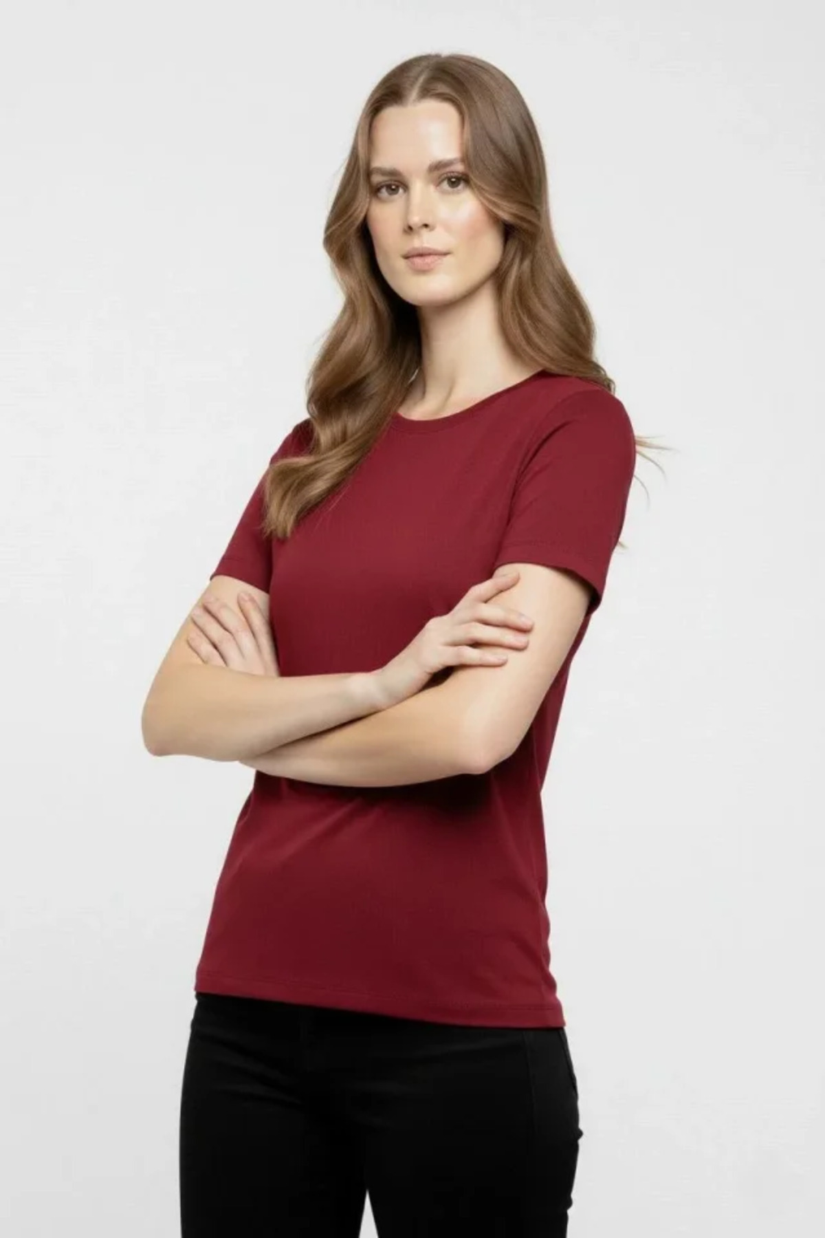 T-Shirt Bisiklet Yaka Slim Fit Likralı Tişört Günlük Basic Body - Bordo alternatif görünüm