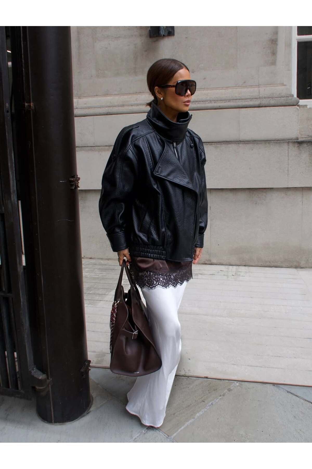 MEECY  Kadın ZR Model Dik Yaka Fermuarlı Deri Ceket - Görsel 5