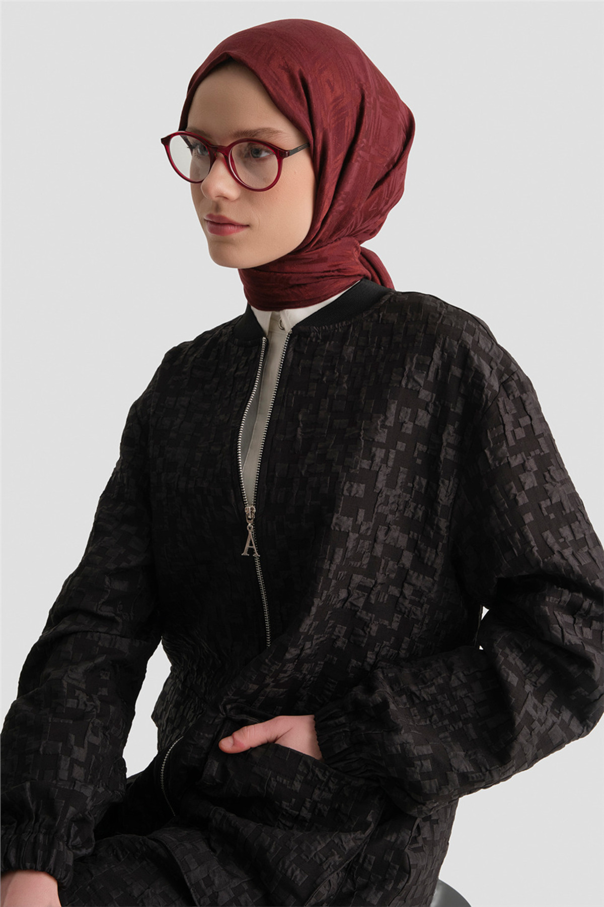 Armine  Jakarlı Cepli Ceket Siyah - Görsel 3