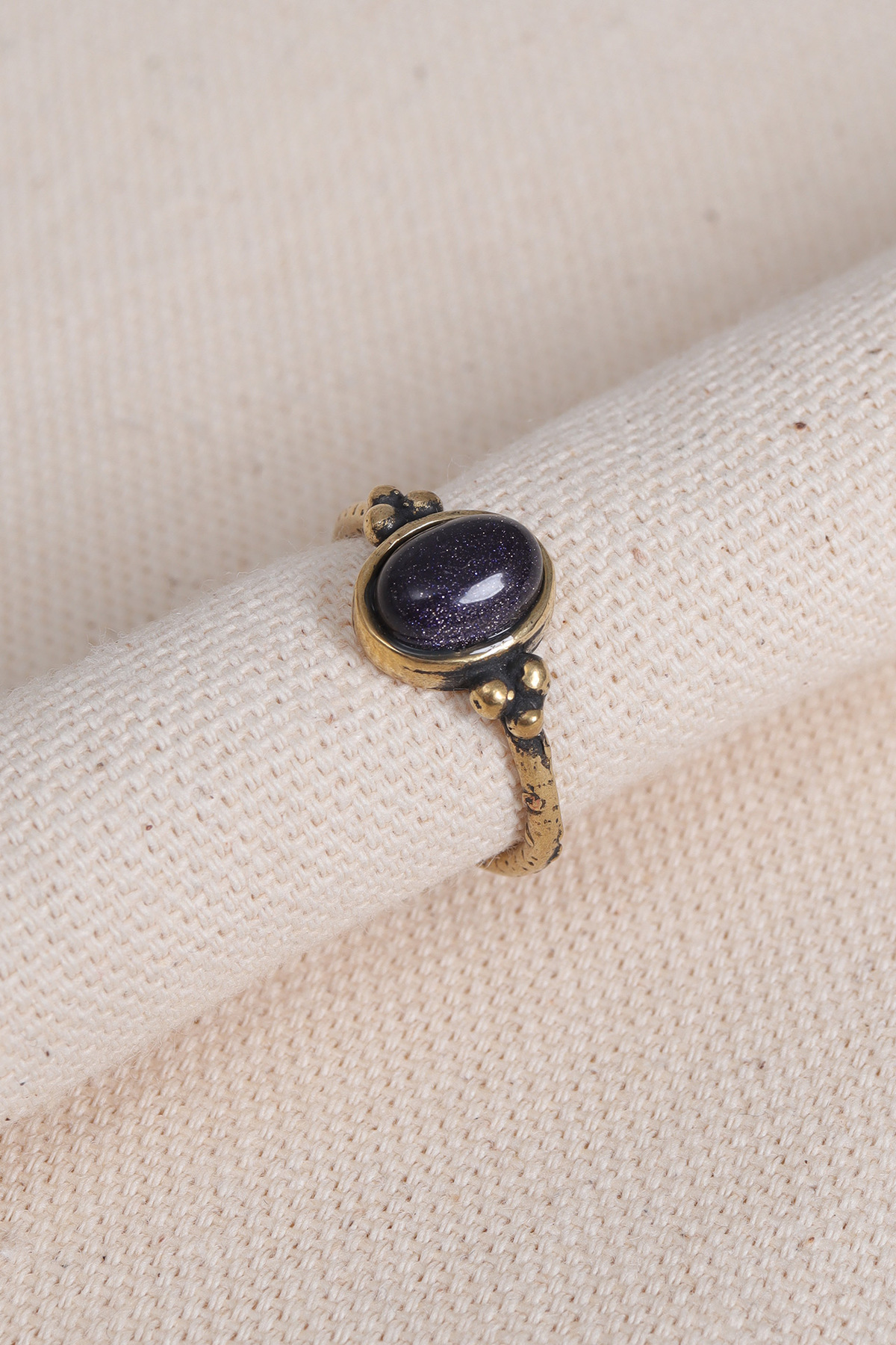 Adjustable Oval Authentic Ring with Black Star Gemstone