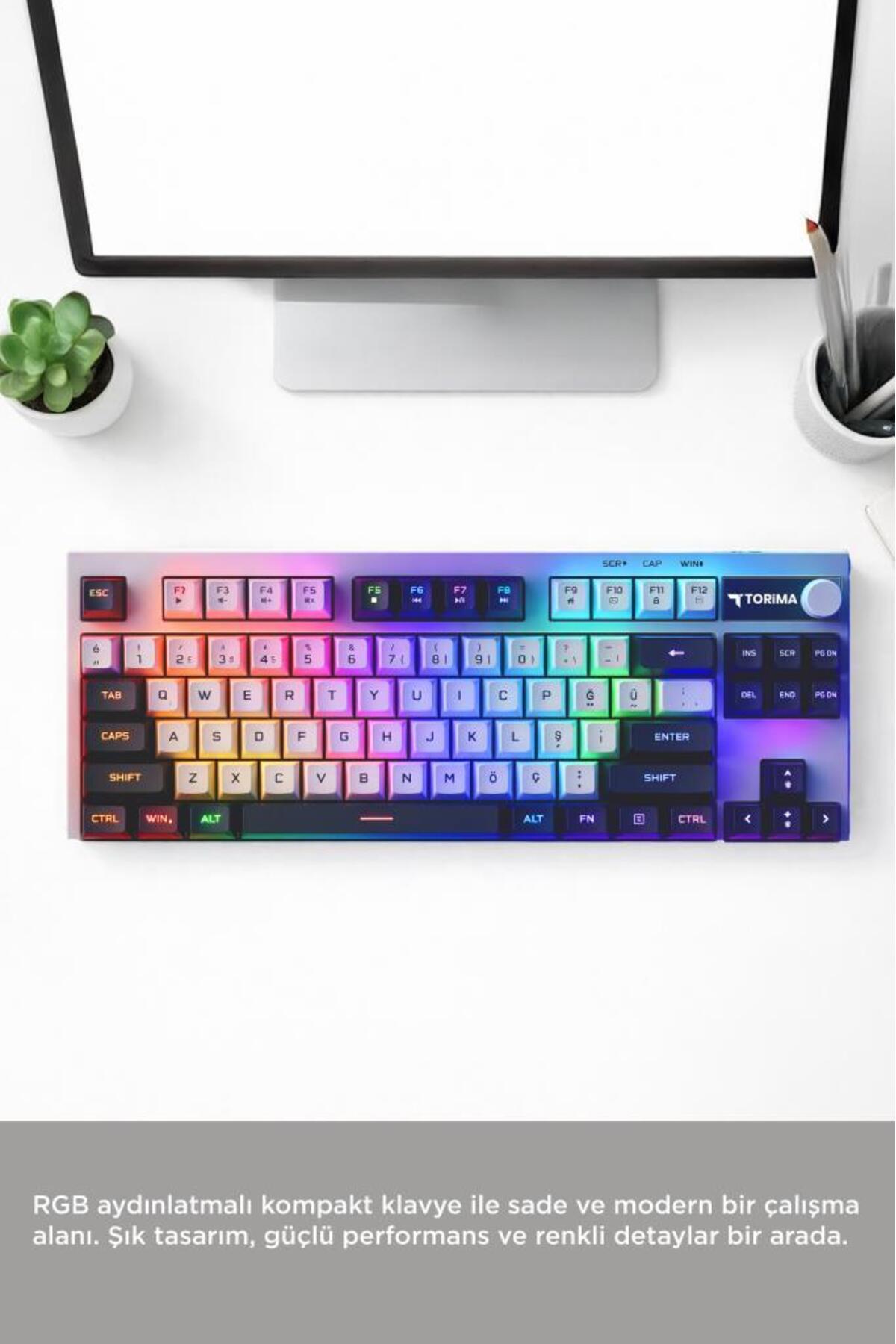 کیبورد کابلی RGB با نور پس‌زمینه و صدای کم Q مدل TK12 سیاه و سفید