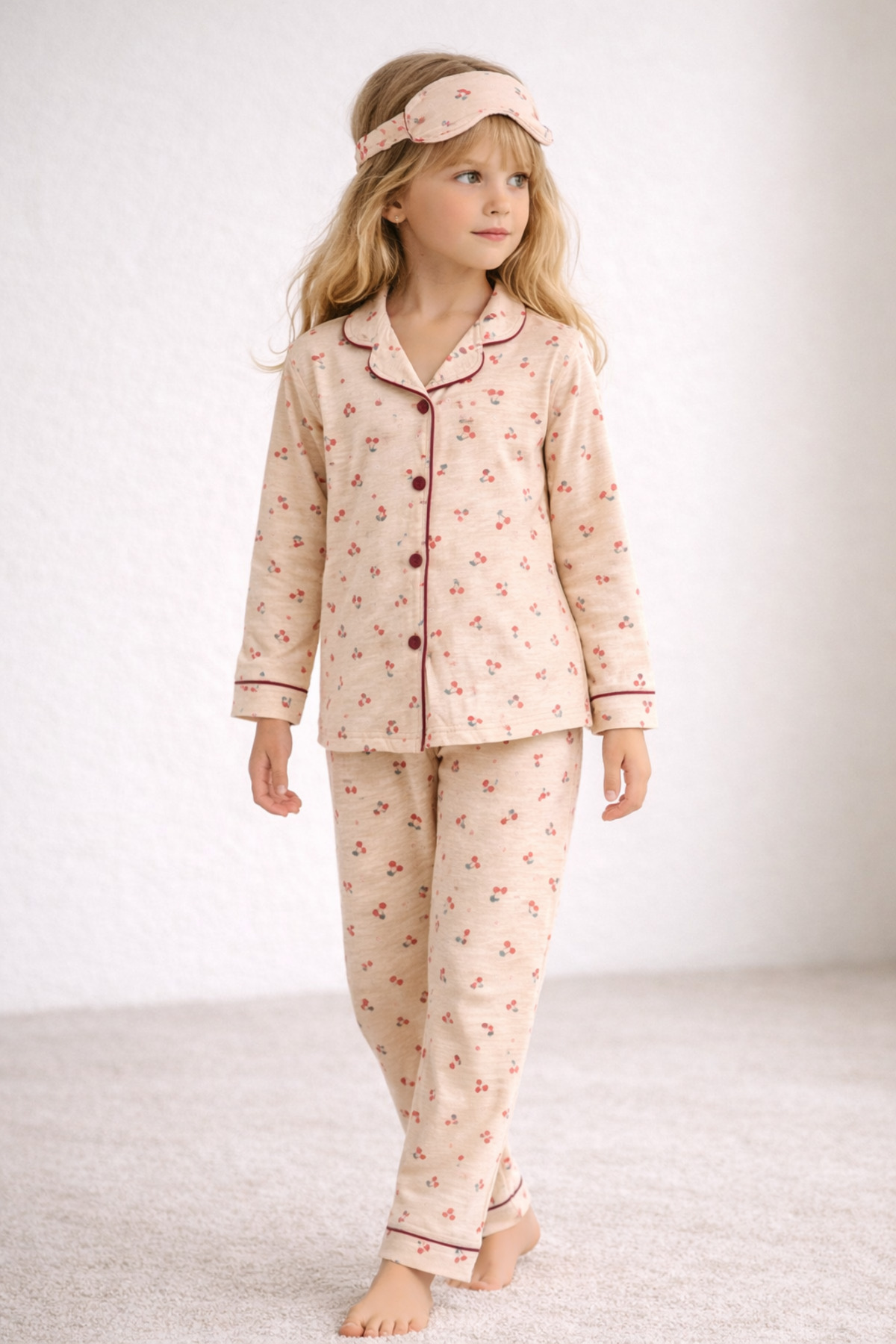 Beka Kids Desenli Uzun Kollu Önden Düğmeli Gömlek Yaka Kız Çocuk Pijama Takımı fotoğrafı 3 (önizleme)