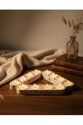 Art-ı Prime Dizayn Bordo Melek Taşlı Büyük Boy 4'lü Beton Tealight Mumluk - 1...