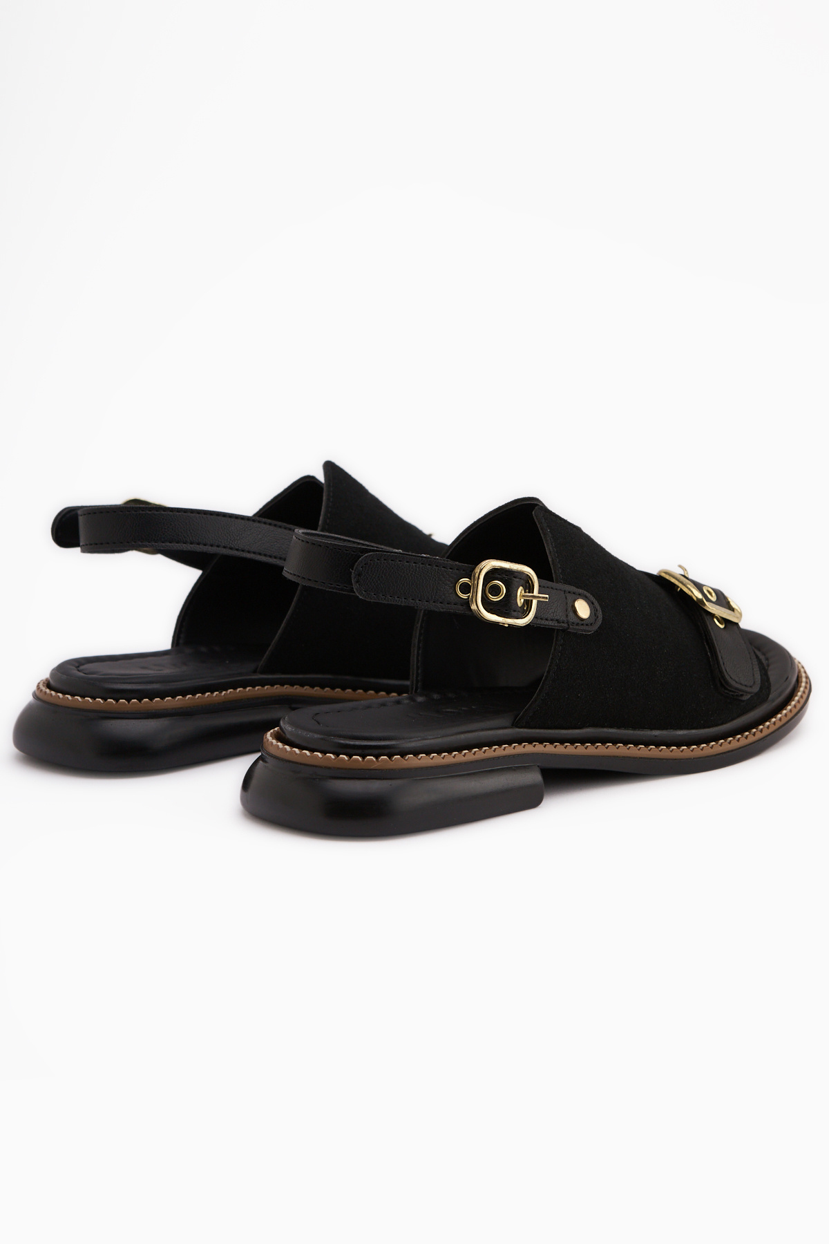 Limoya  Neveen Siyah Süet Tokalı Kadın Sandalet - Görsel 5