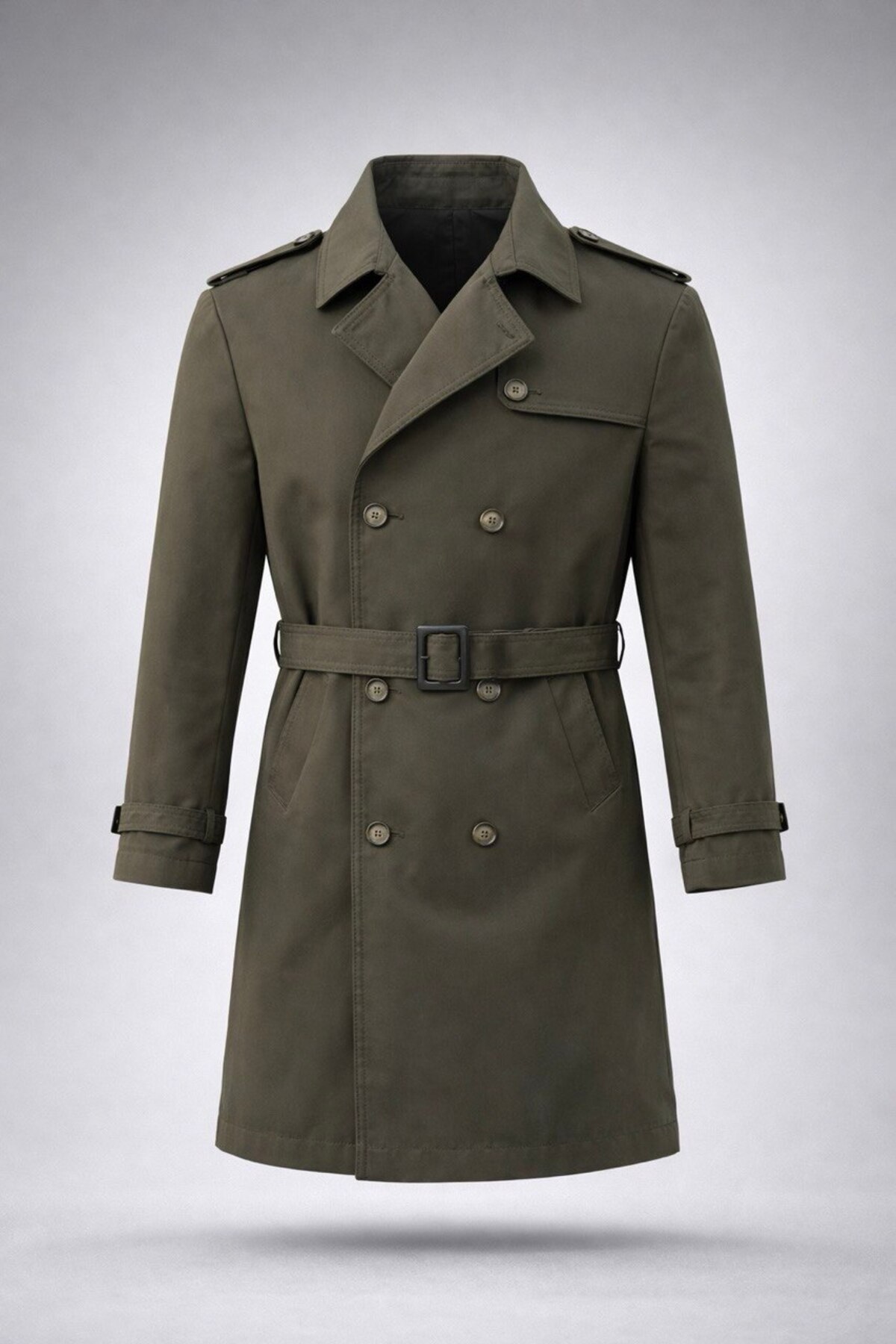 BASEL.CO  Erkek Premium Kuşaklı Haki Trençkot - Tok Duruşlu ve İtalyan Kesim (100cm)