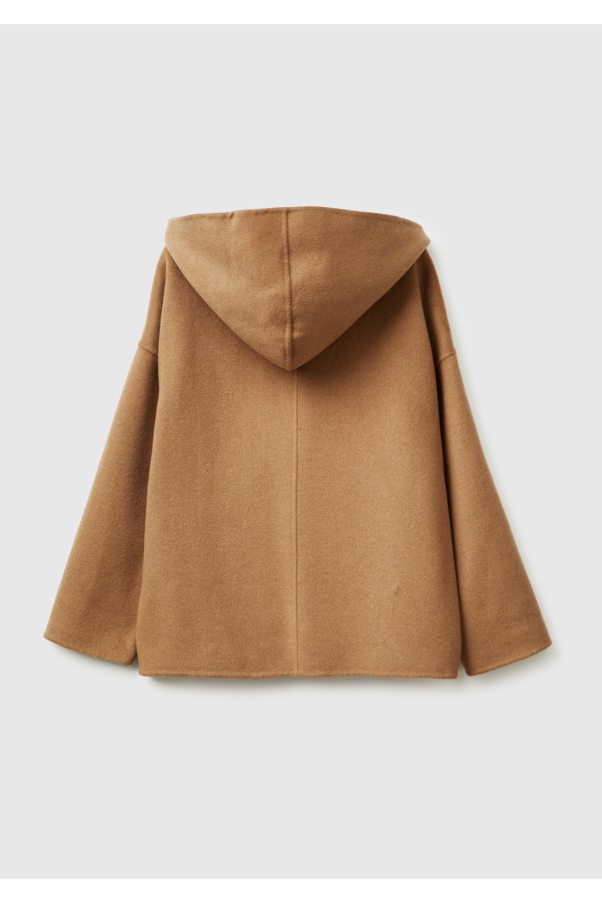 United Colors of Benetton  Kadın Açık Kahverengi Yün ve Viskoz Karışımlı Çift Taraflı Cepli Kapüşonlu Palto - Görsel 4