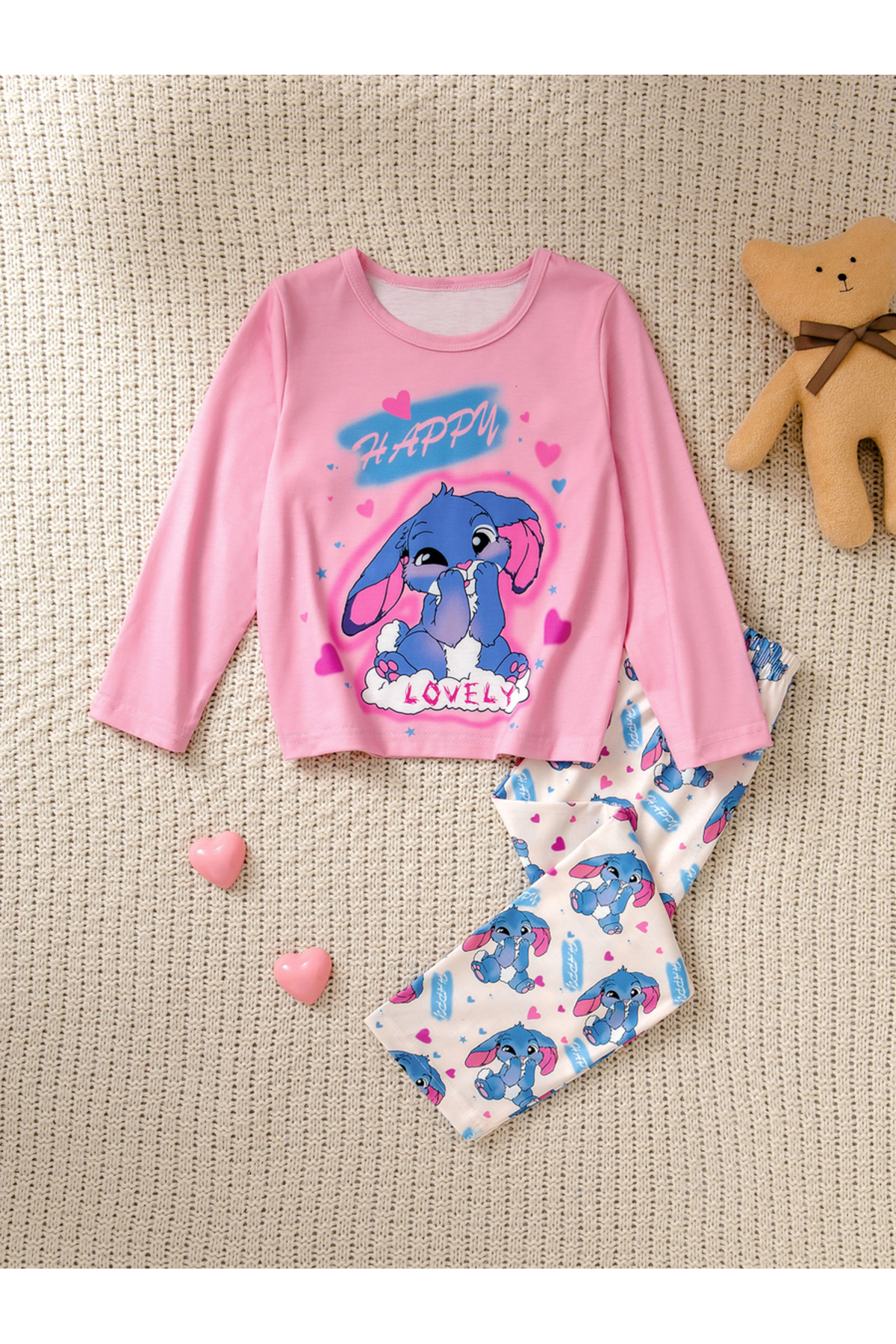 Take Two By Styli Girls Pink Graphic Print T-Shirt and Pyjama Set