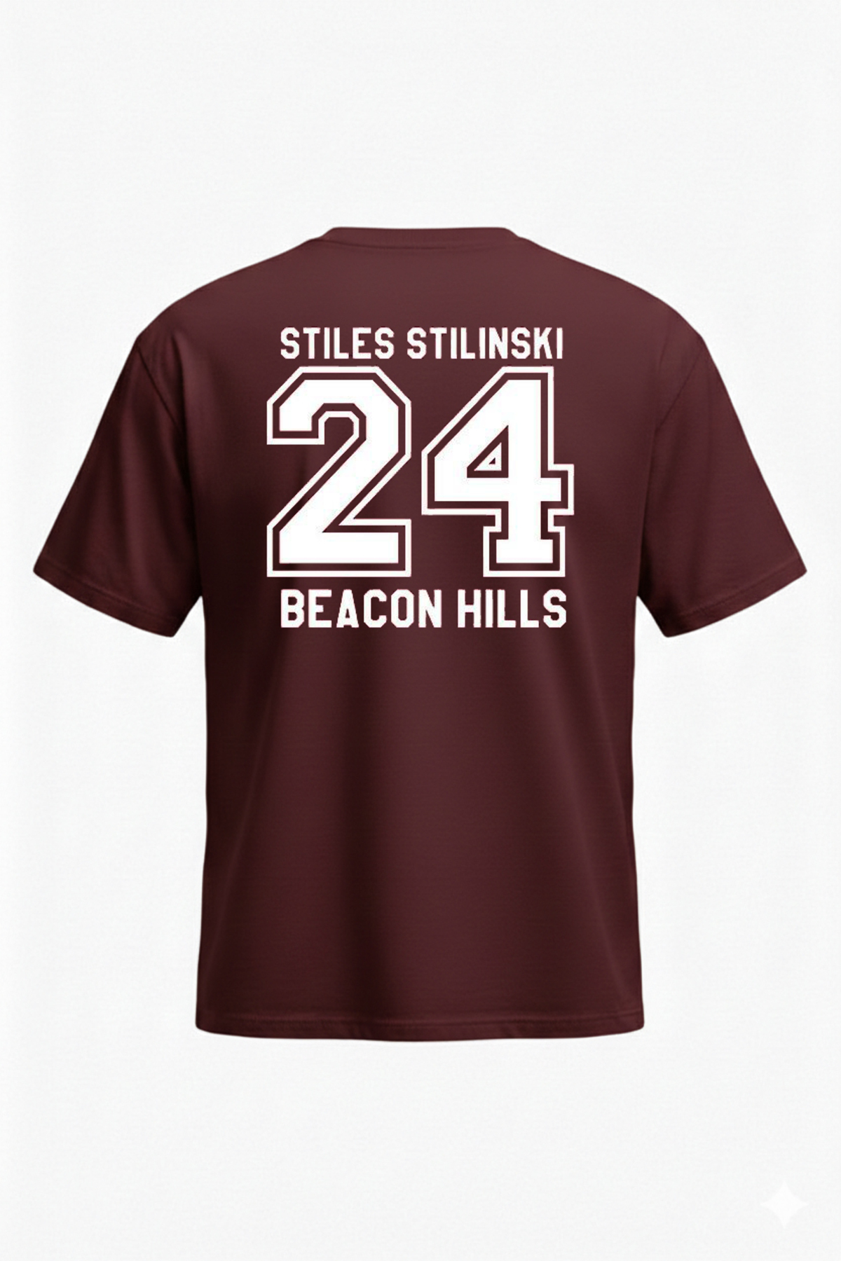 DASH WEAR  Teen Wolf Stilinski T-Shirt - Bordo Baskılı Oversize Bisiklet Yaka Kısa Kol Bol