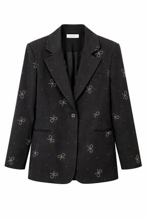 Vybe Collection Kadın Siyah Taşlı Oversize Blazer Ceket