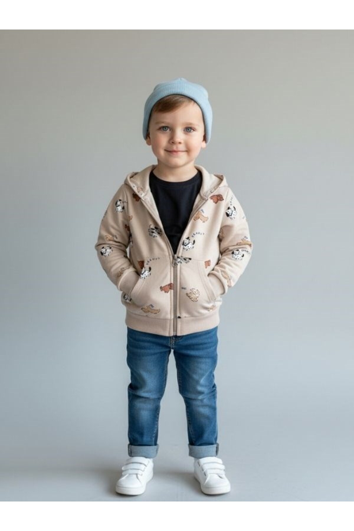 Zekids Erkek Bebek Fermuarlı Animal Desenli Kapüşonlu Hırka fotoğrafı 5 (önizleme)