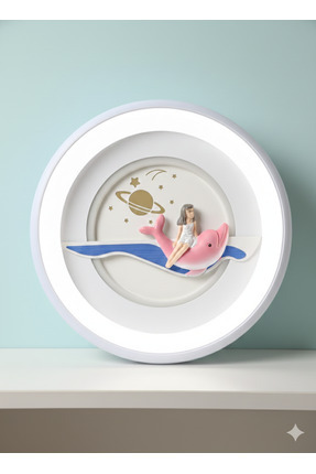 ACIOĞLU PARAKENDE Sevimli Yunuslu Çocuk Odası LED Tavan Avizesi – 3 Renk Işık...