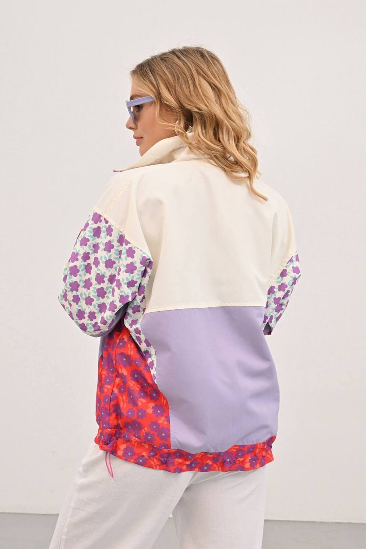 MATTİMODA  Kadın Yeni Sezon Çiçek Desenli Neon Ceket Yağmurluk - Görsel 4