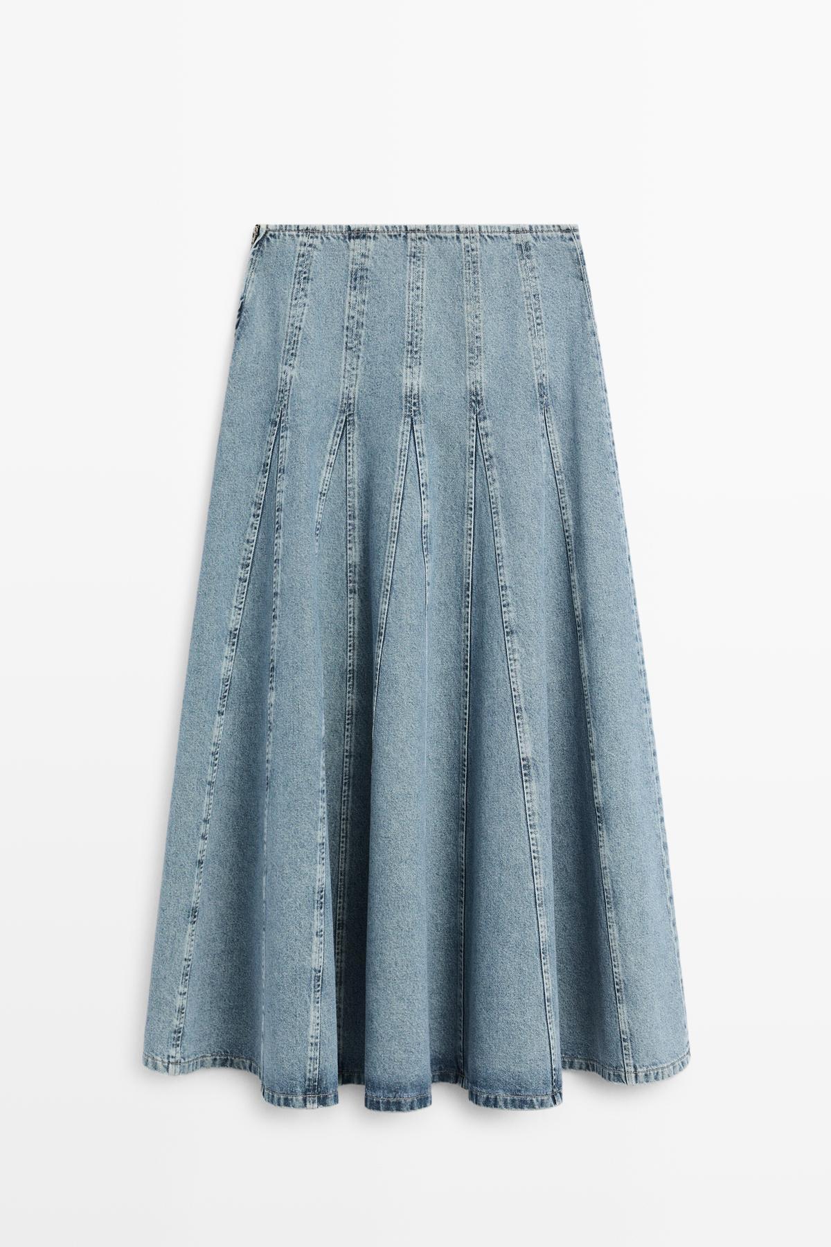 Massimo Dutti  Godet denim midi etek - Görsel 8