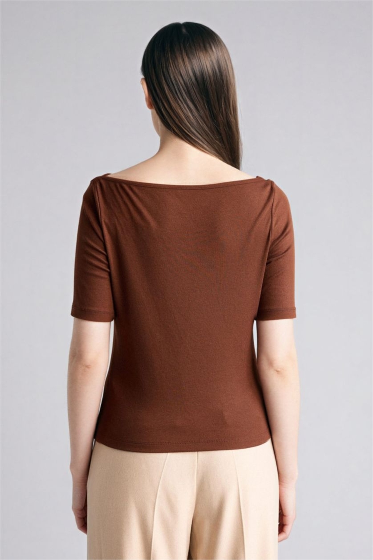 DeFacto Kadın T-shirt G9547AX/BN320 BROWN görsel 3