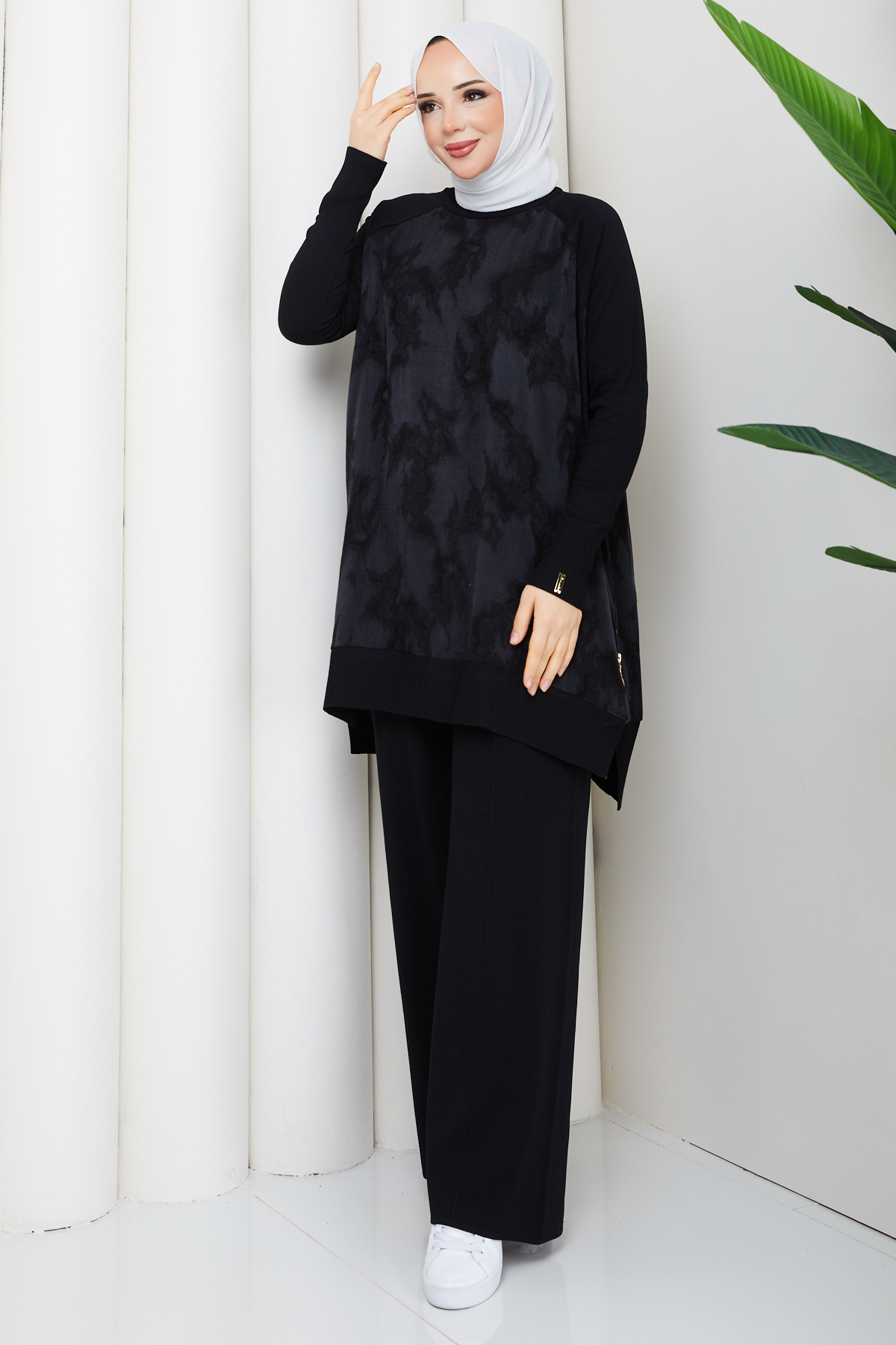 Pamuk Butik  Kadın İpek Kupra Bulut Desenli Pantolonlu İkili Merserize Triko Takım - Görsel 4