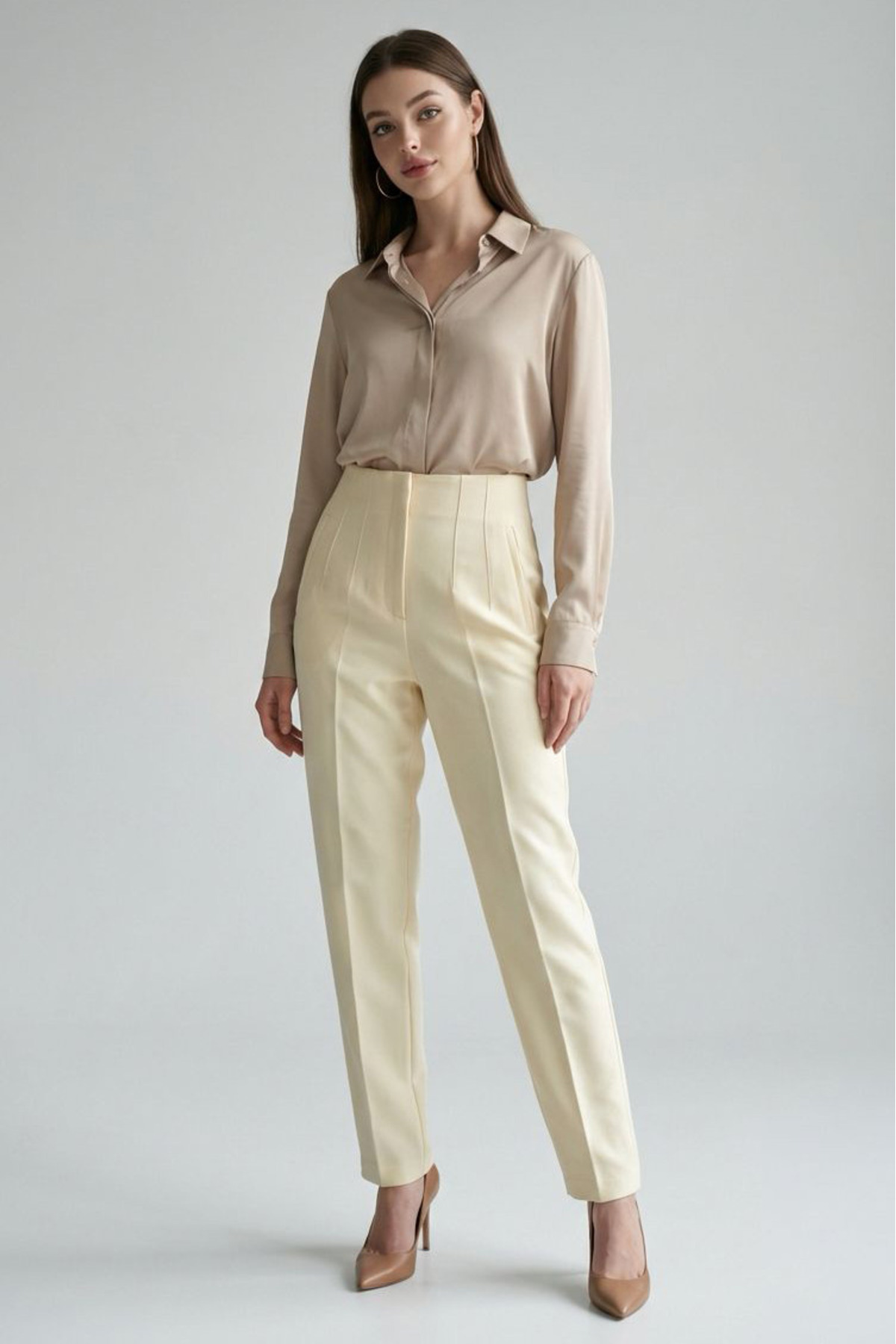 Women's High Waist Trousers with Yellow Front Bifurcation MG2425