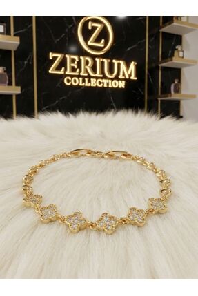 ZERİUM Yonca Tasarım Çelik Kadın Bileklik Bayaz Zirkon Taşlı