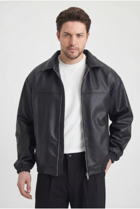 Rowsmen Oversize Erkek Siyah Deri Ceket