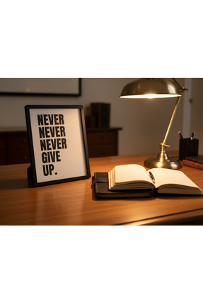 GursoLAB Never Never Never Give Up – Modern Motivasyon Tablosu | Minimal Ofis...