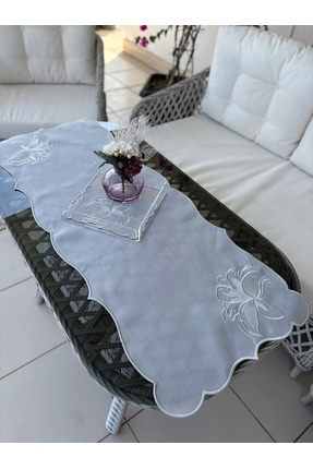 ELORA MAISON Lilyum Runner, Nakışlı Keten Runner