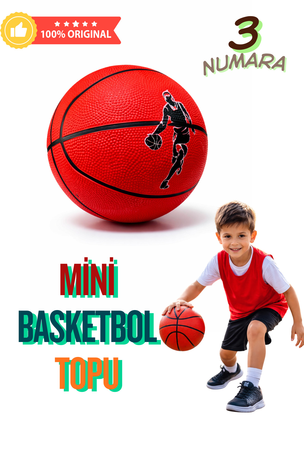 İMVULA Mini Basketbol Topu 3 Numara Renkli İç ve Dış Mekan Çocuk Basket Topu
