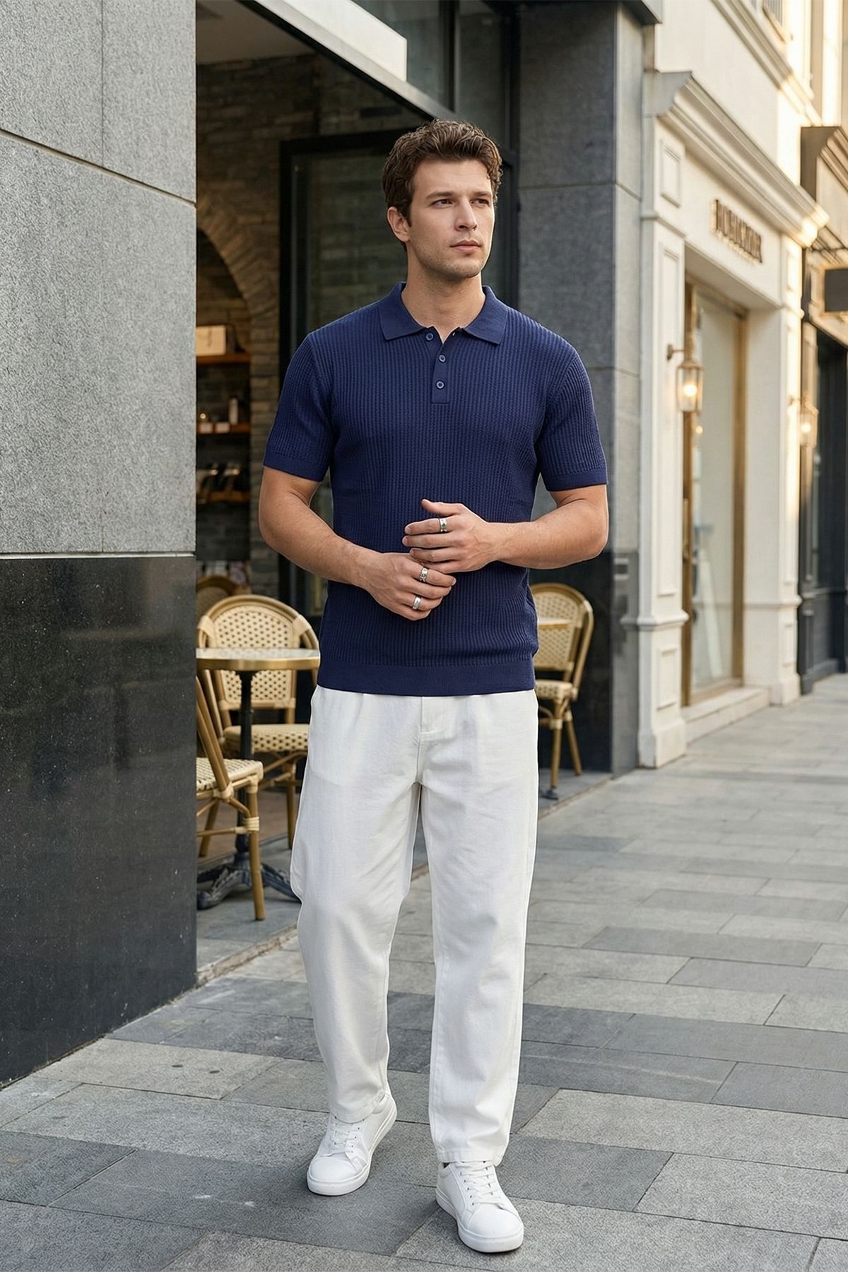 Bande Regular Fit Men's Short Sleeve Knitwear Polo Neck Textured T-Shirt