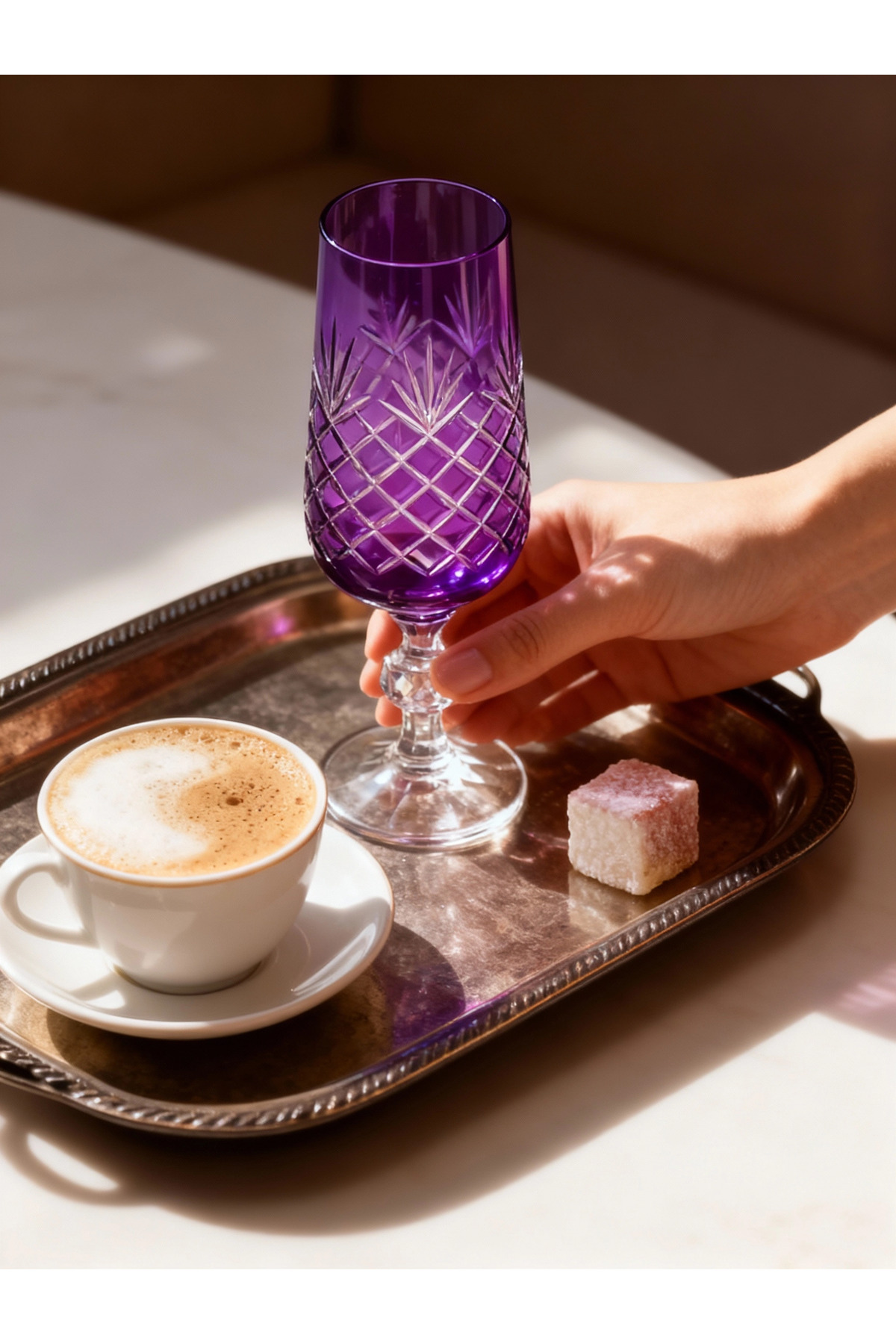 Margerie Ara Bohemia Crystal Hand Cut Coffee Side Water Glass 180cc | Flute Glass