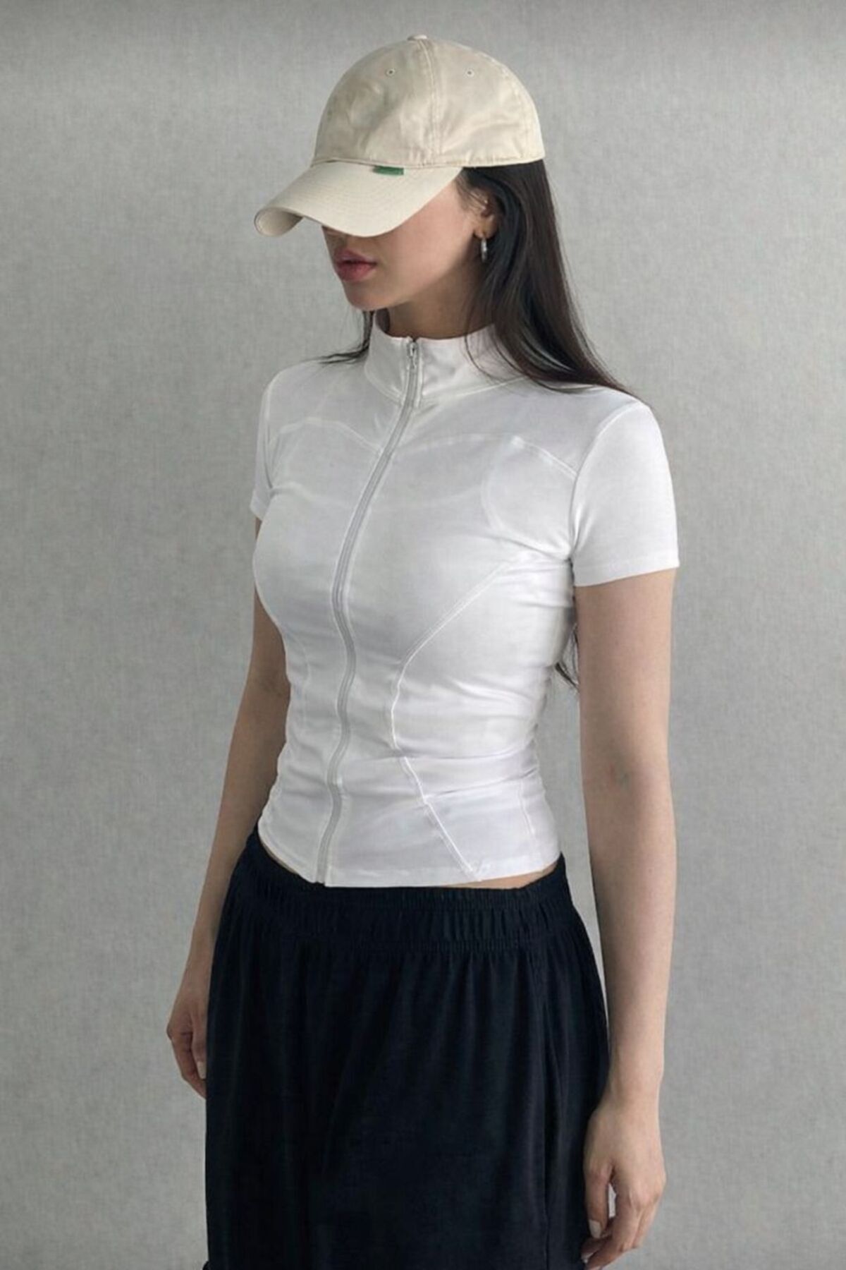 EDVESS Fermuarlı Estetik Crop T-shirt görsel 4