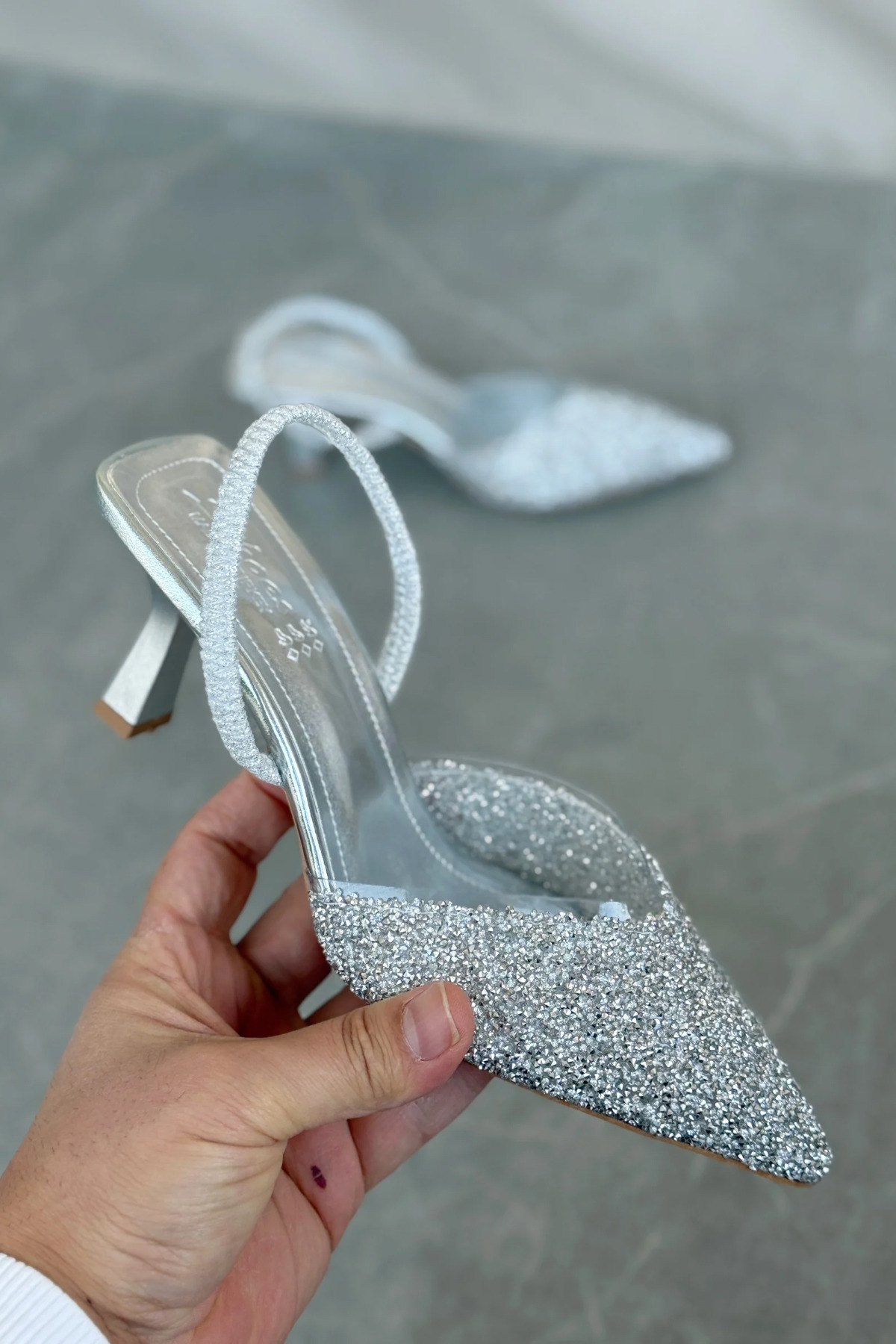 GOFFSHOES Kadın Monezza Topuklu Cam Kırığı Taşlı Ayakkabı - Gümüş görsel 2