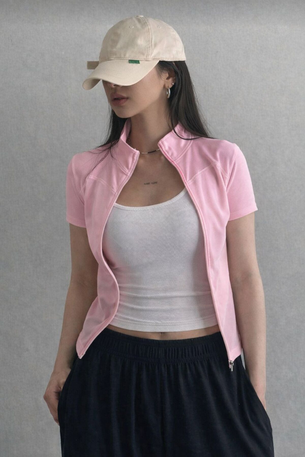 EDVESS Fermuarlı Estetik Crop T-shirt görsel 6