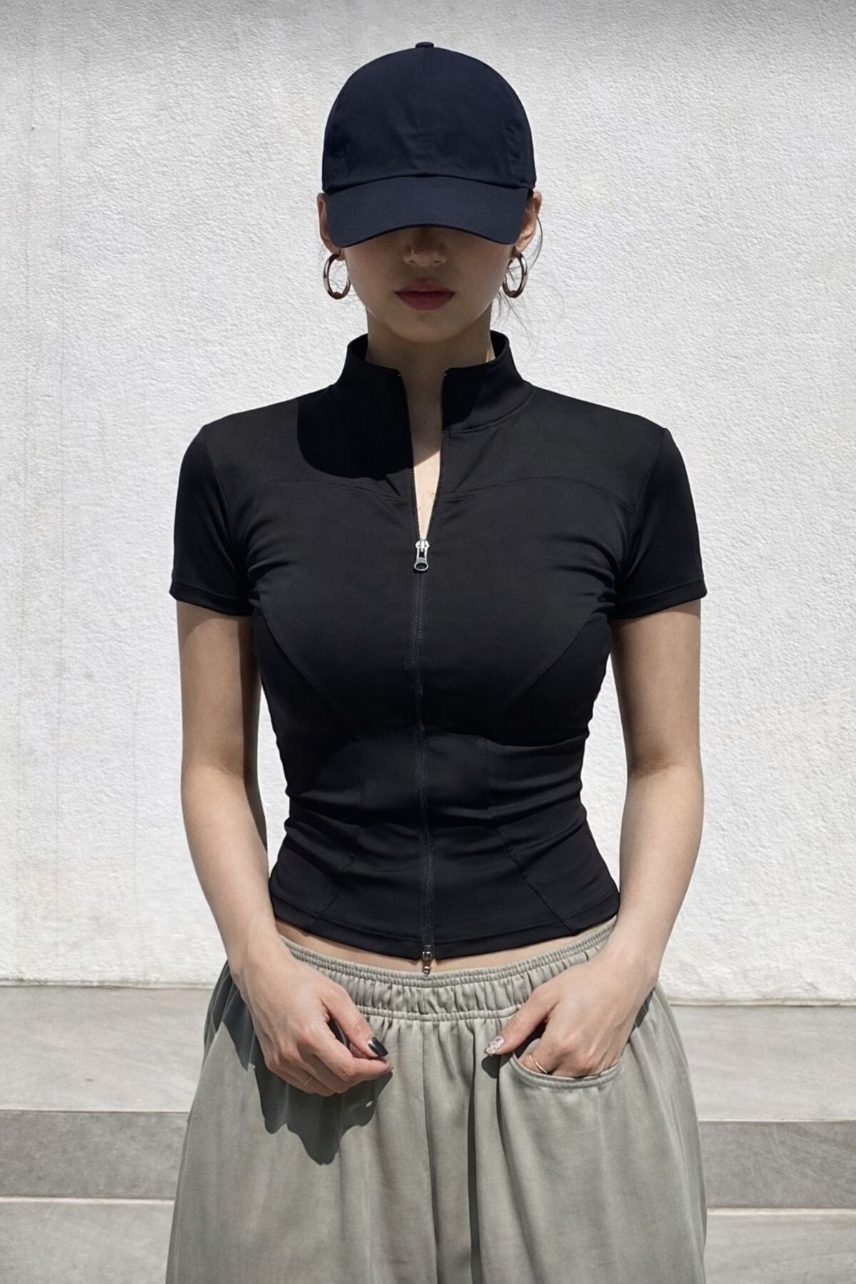 EDVESS Fermuarlı Estetik Crop T-shirt görsel 7