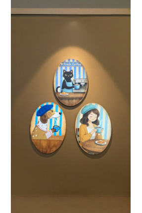 Lotus El Yapımı 3lü Oval Kahve Temalı Duvar Panosu Dekopaj Baskı Country Tarz