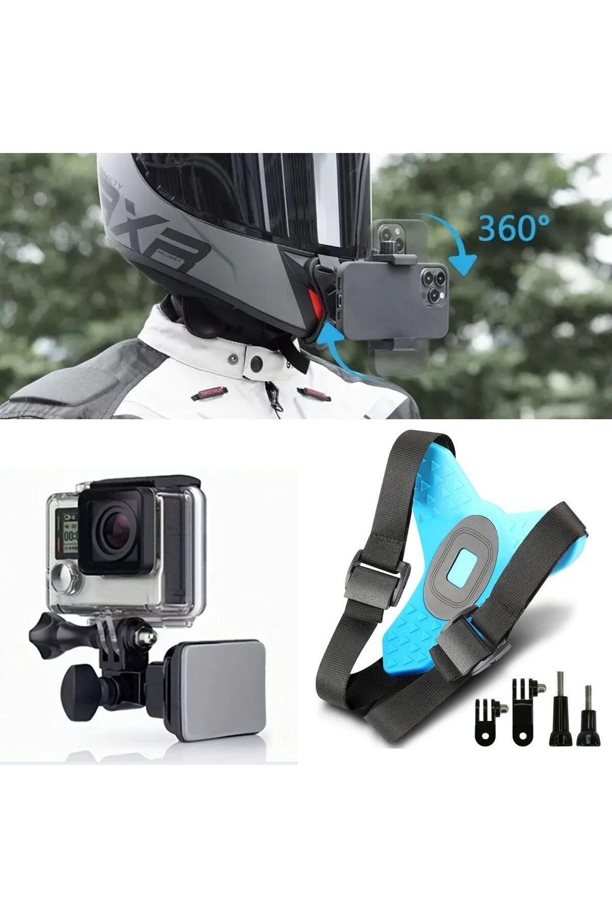 Epilons Z&K Market® Motorsiklet Kask Önü Takılan Telefon Tutucu Aksiyon Kamerası Takılabilen Aparat fotoğrafı 2 (önizleme)