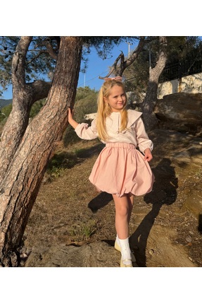 BONBONO KİDS Kız Çocuk Bayramlık Gömlek,Etek,Toka takım