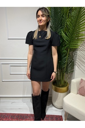 ZEMAR Siyah Balon Kol Mini Elbise