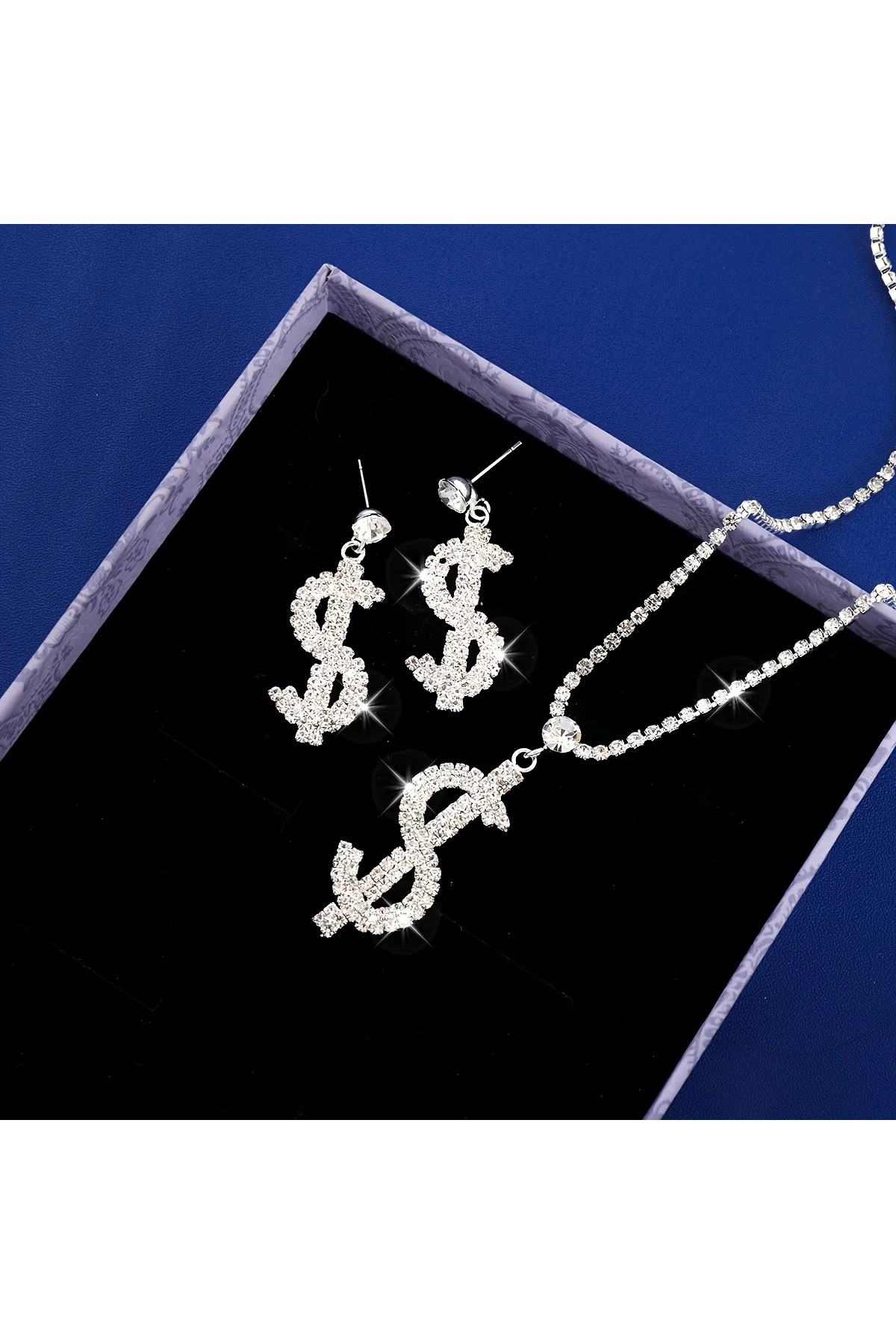 Dolar Sembollü Takı Seti Kristal Taşlı Takı Seti